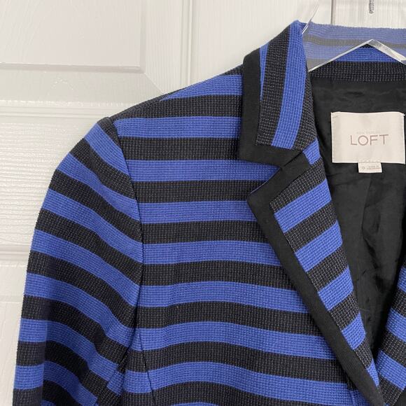 LOFT Corded Dobby Blue and Black Striped Blazer - Picture 2 of 6